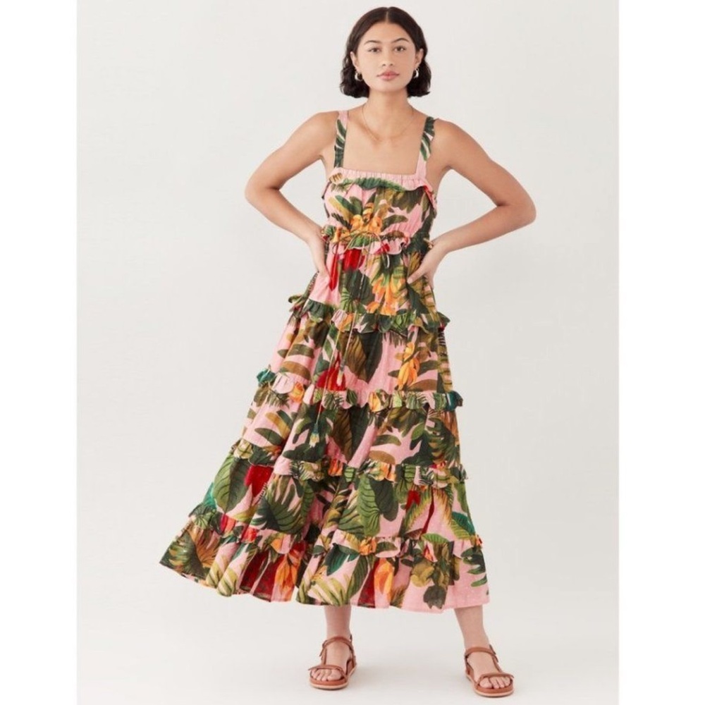 Farm Rio Pink Cocoa Forest Maxi Dress NWT!